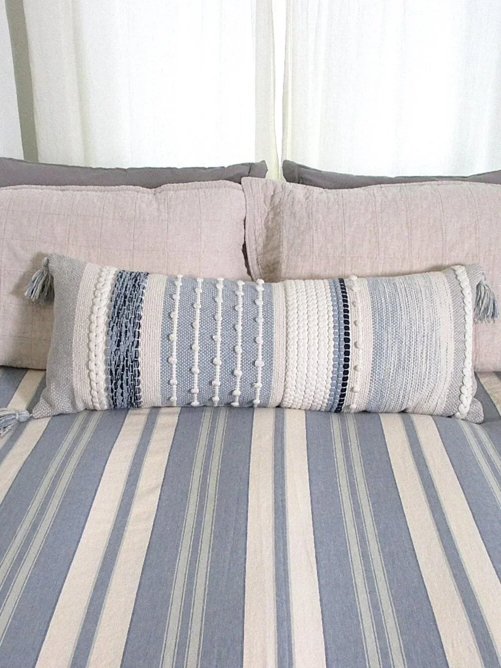 TEXTURED BLUE STRIPE BOLSTER PILLOW
